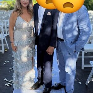 Mac Duggal Tiered Ruffle Sequin Gown Maxi Dress Powder Blue 9116